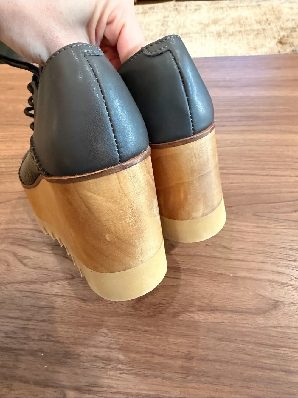 NEW sz7 Marita Moreno Dali Derby Brown Platform Wedge Shoes Wooden Base Academia